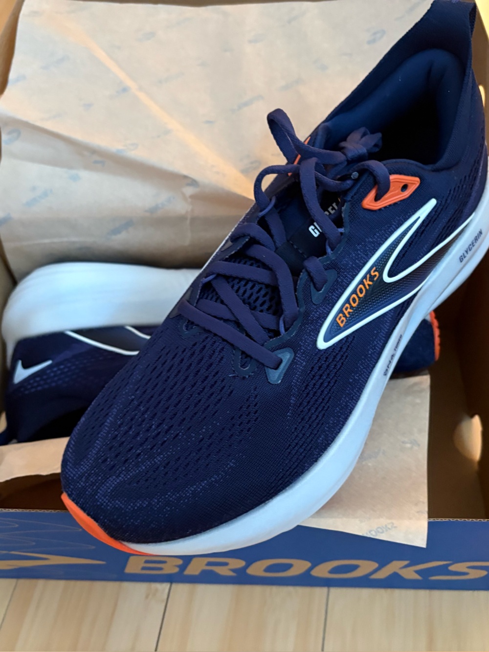 Brooks Glycerin 22 Men's Running Shoes - Navy with Orange Highlights